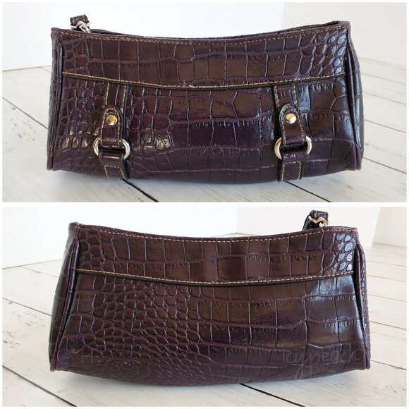 Faux Leather Wristlet Purple Crocodile Embossed Zip Top Purse Makeup Bag Clutch - Picture 2 of 10